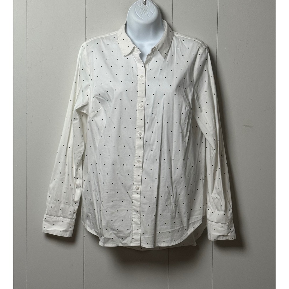 Apt. 9 Women's White Polka Dot Long Sleeve Button Down Blouse Shirt Size Medium